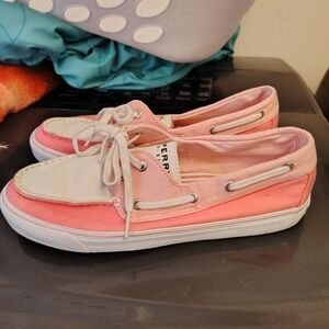 Sperry Coral and White Canvas Shoes